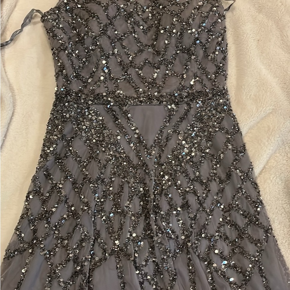 Aidan Mattox Charcoal Sequin Gown